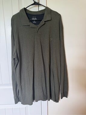 Chaps Easy Care Polo Shirt Men’s XXL Olive Green Long Sleeve Stretch Cotton